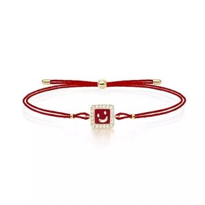 Red Smiley Cord Bracelet with Gold & Crystal Accent